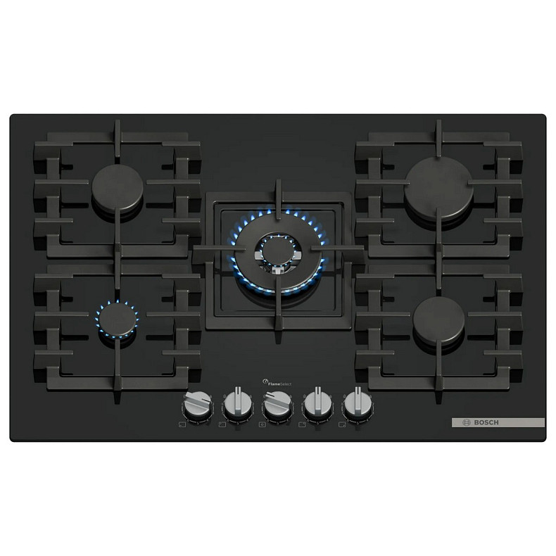 Варильна поверхня Bosch газова на склі, 75см, чавун, чорний
