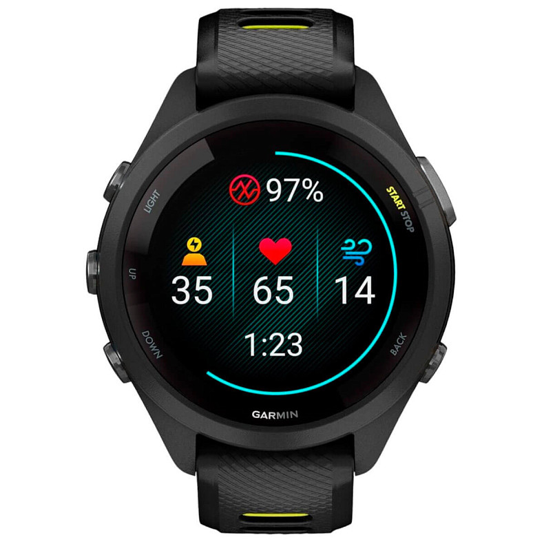 Спортивные часы GARMIN Forerunner 265S Black Bezel and Case with Black/Amp Yellow Silicone Band