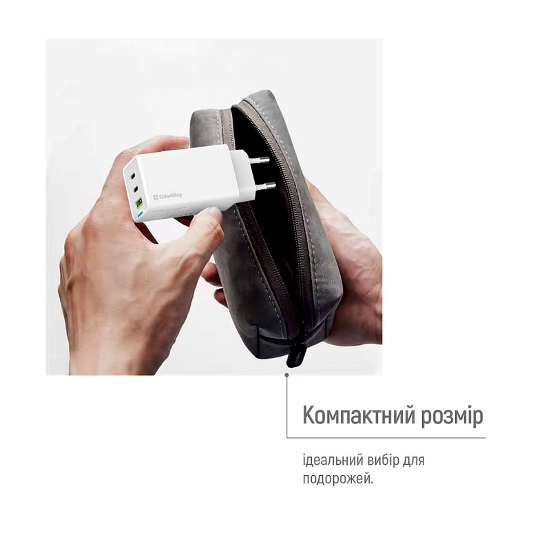 Сетевое зарядное устройство ColorWay GaN Mini 65W PD Port PPS USB (USB-2C1A) White (CW-CHS058PD-WT)