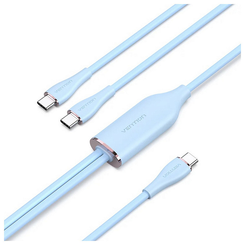 Кабель USB 2.0 Type-C M - 2хType-C M, 5A ,1.5м Blue Silicone Type Vention