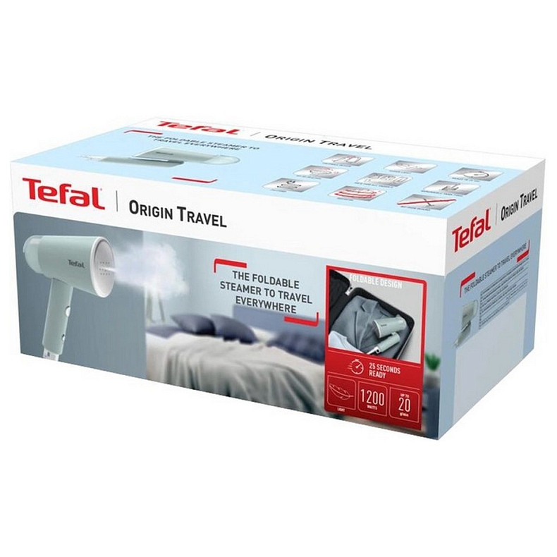 Відпарювач Tefal Origin Travel компактний, 1200Вт, 70мл, постійна пара - 20гр, металева підошв., біл