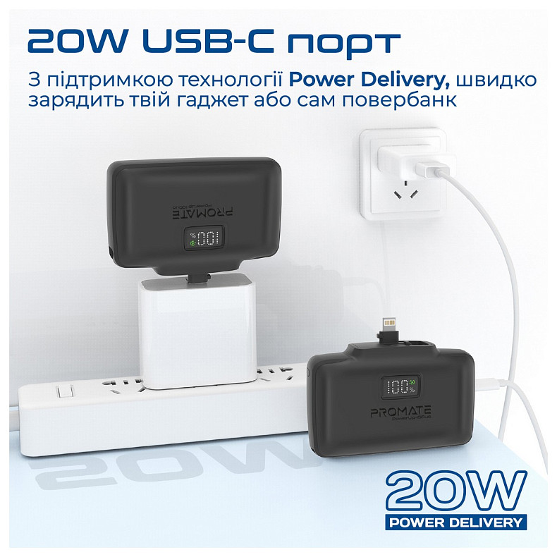 Универсальная мобильная батарея Promate PowerUp-10Duo 10000mAh 20W Black