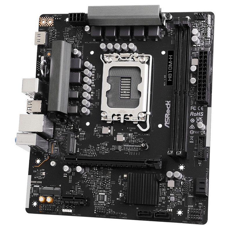 Материнская плата AsRock H810M-H (1851/H810, 2*DDR5, PCIex16, HDMI, 4xSATA, M.2, Glan, 7.1ch, mATX)