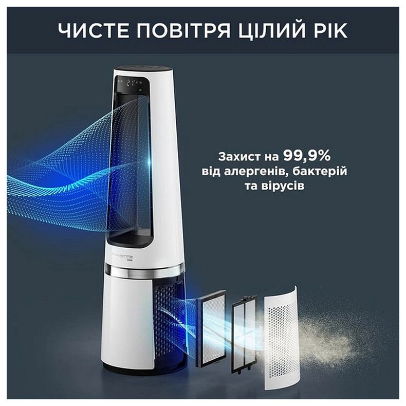 Очисник повітря Rowenta вен-тор+об-вач ECLIPSE 3IN1, 35м2, 107м3/год, пульт ДК, дисплей, HEPA фільтр