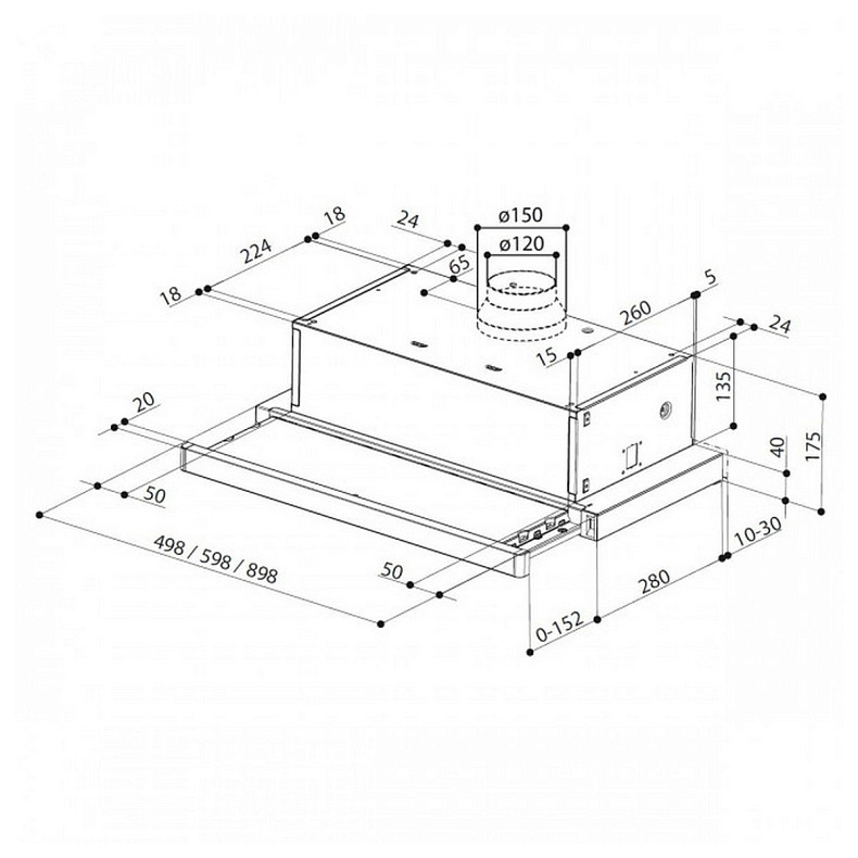 Вытяжка Faber телескоп, 60см, 701м3ч, Flexa Ng Hip Bk A60, черный