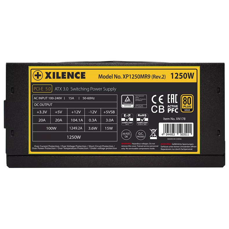 БП 1250W Xilence XP1250MR9.2 Performance X+ ATX 3.0 80+ Gold, 140mm, Modular, Retail Box