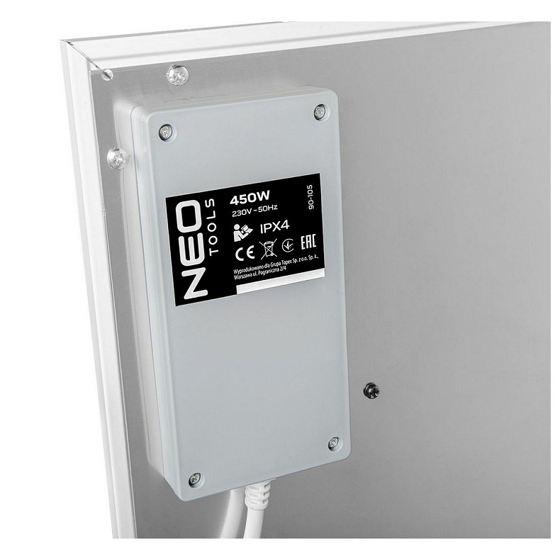 Панель інфрачервона Neo Tools, 450Вт, WIFI, 90х50х3.6см, IP24, термостат, білий