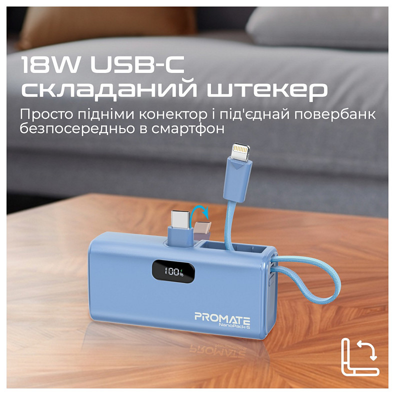 Универсальная мобильная батарея Promate Nanopack-5 5000mAh 20W Blue (nanopack-5.navy)