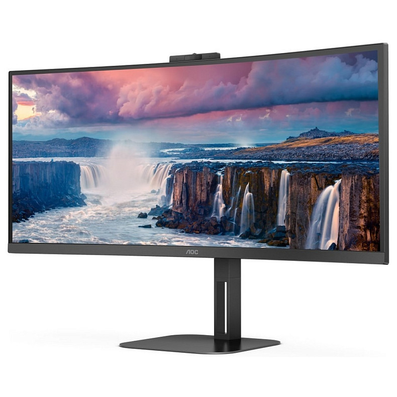 TFT 34" AOC CU34V5CW/BK, WQHD, VA, 100Гц, 1 мс, вигнутий, HDMI, DP, USB-C, USB-hub, webcam, колонки