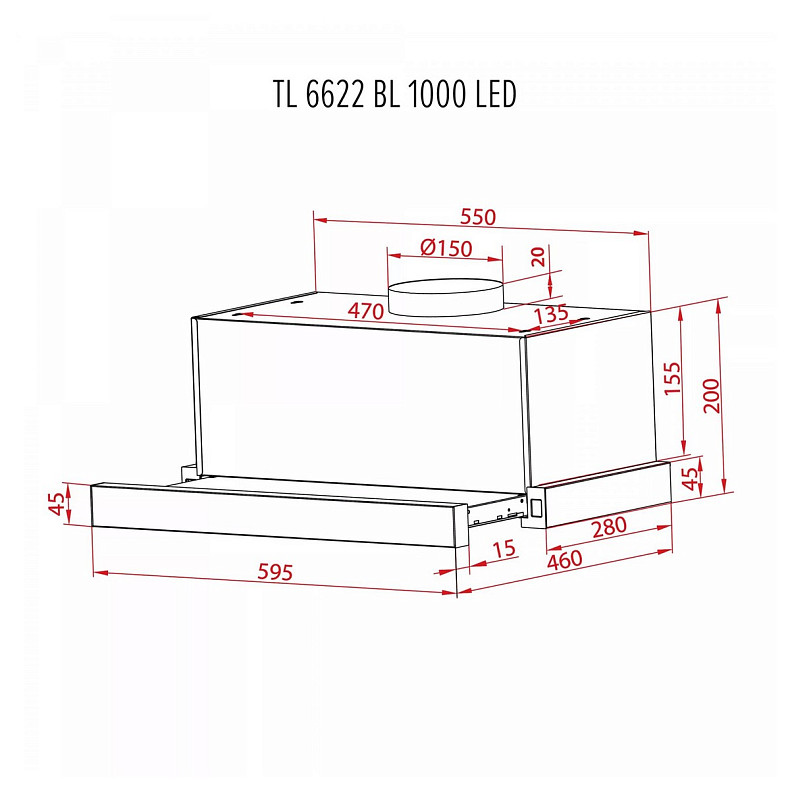 Витяжка Perfelli TL 6622 BL 1000 LED