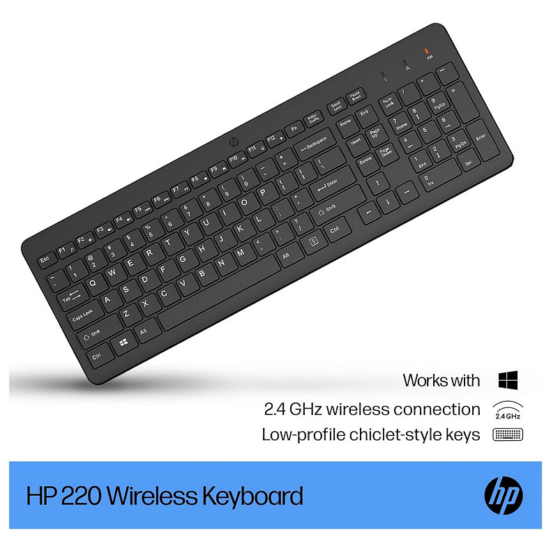 Клавіатура мембранна HP 220, 104key, WL, EN/UK, чорний