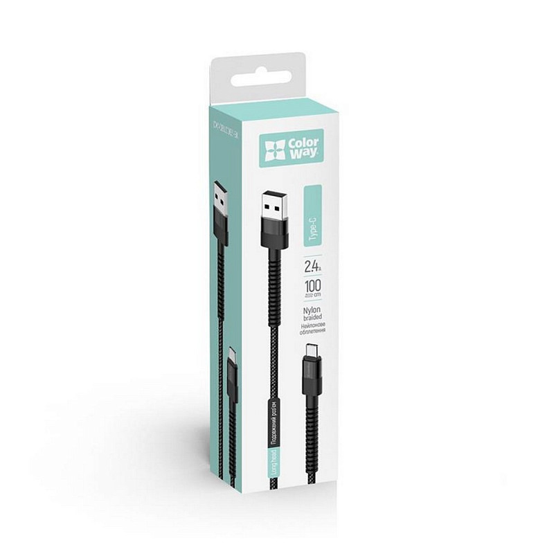 Кабель ColorWay USB - Type-C (M/M), 2.4 А, 1 м, Black (CW-CBUC063-BK)