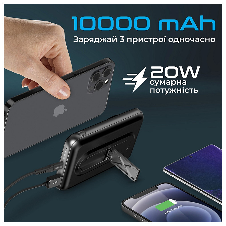 Универсальная мобильная батарея Promate powermag-10pro.black 10000mAh