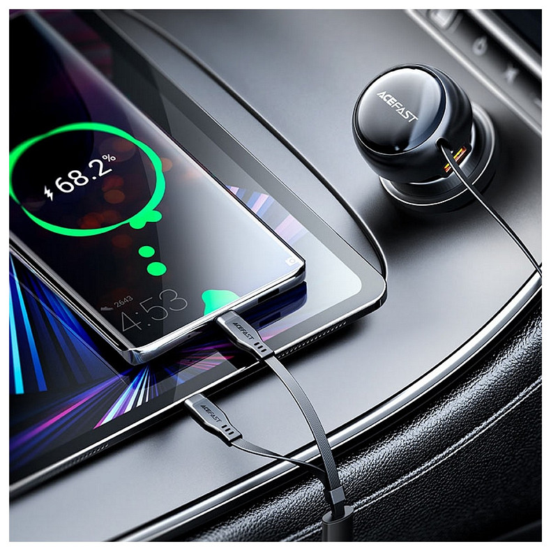 Автозарядка 3xUSB 53W (2xUSB-C+USB-A) + cable USB-C 2in1 B13 Acefast