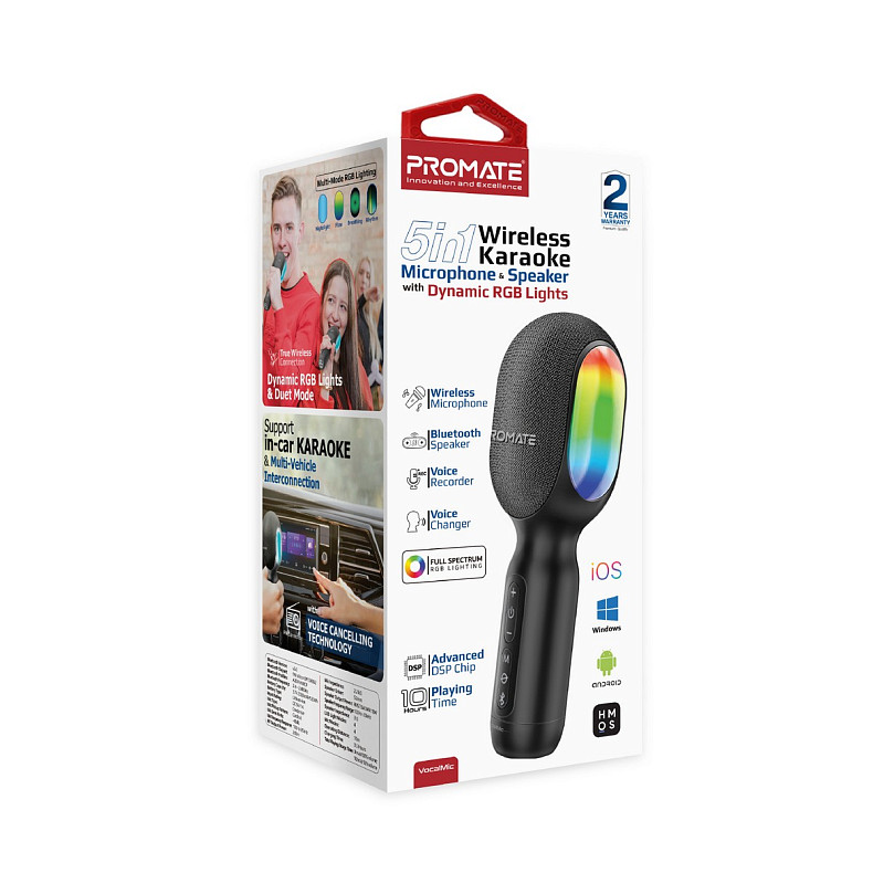 Микрофон Promate VocalMic Bluetooth 2 x AUX LED Black (vocalmic.black)