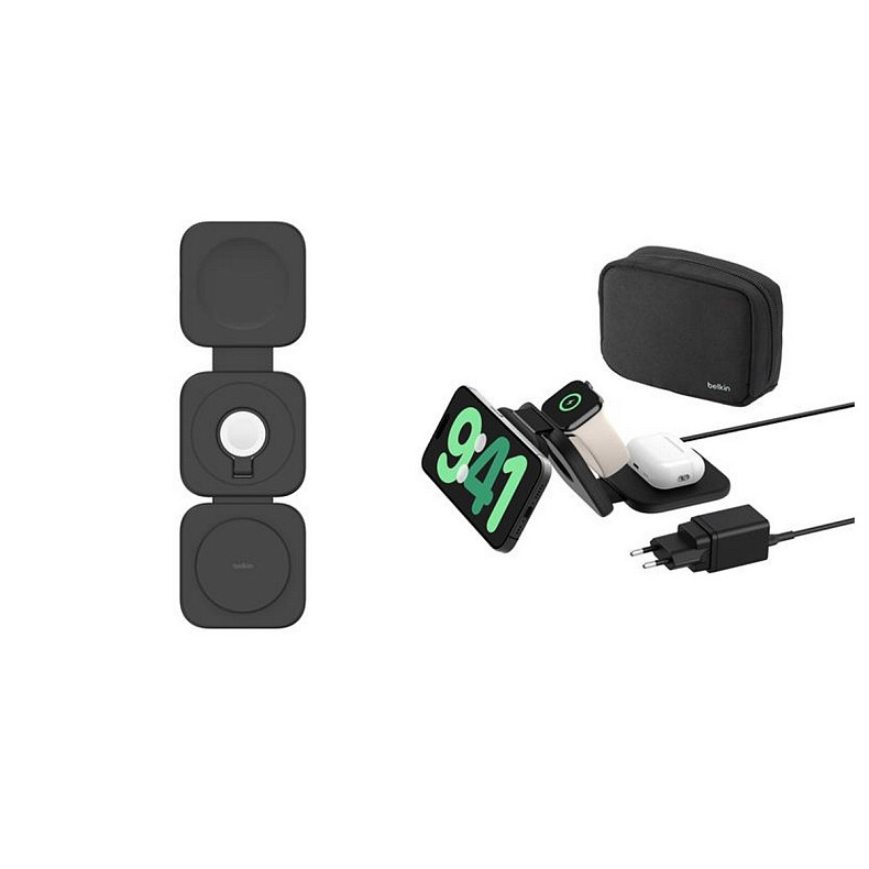 Зарядное устройство беспроводное Belkin 3в1 Travel Pad Wireless Qi2 15Вт, черный