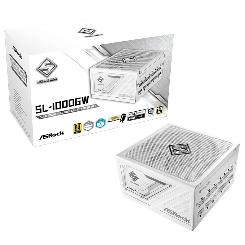 Блок питания ASRock SteelLegend White SL-1000GW ATX 3.1 135mm, 80+ Gold, Fully Modular