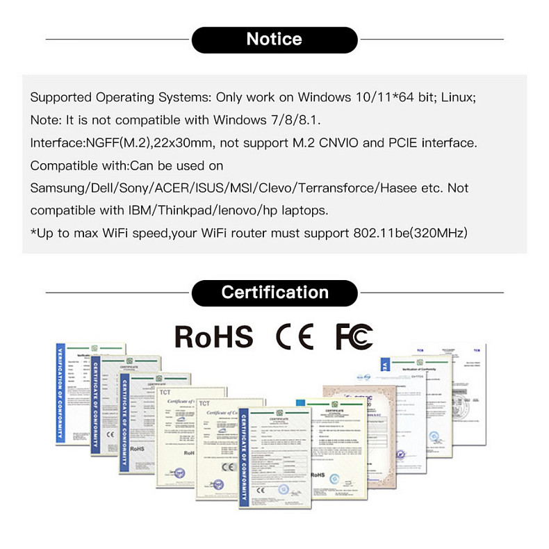 Беспроводной адаптер Fenvi FV-BE200NG Wi-Fi 7, Bluetooth 5.4 Tri-band 2.4G/5G/6GHz