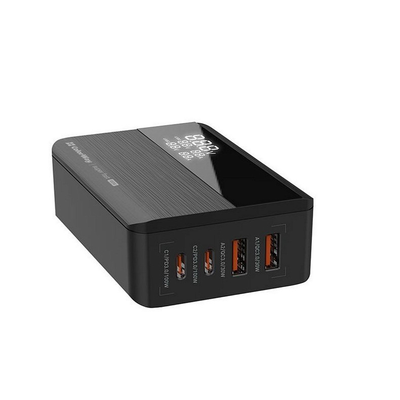 Зарядний пристрій ColorWay Power Delivery GaN (2USB-A + 2USB TYPE-C) (100W) Black (CW-CHS0)