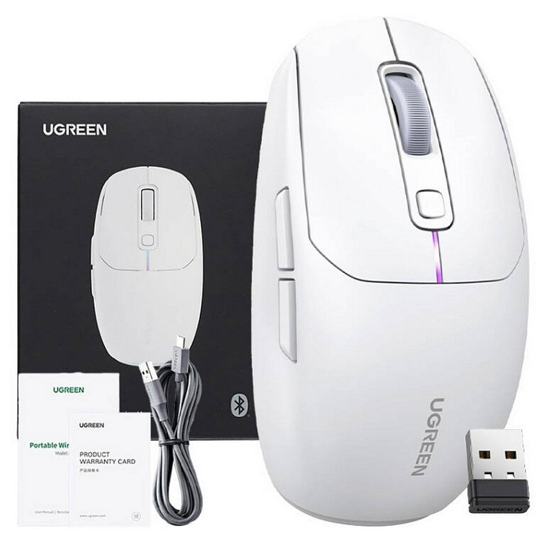 Мышка UGREEN MU103 Bluetooth, 5000dpi., 6кн., Белая
