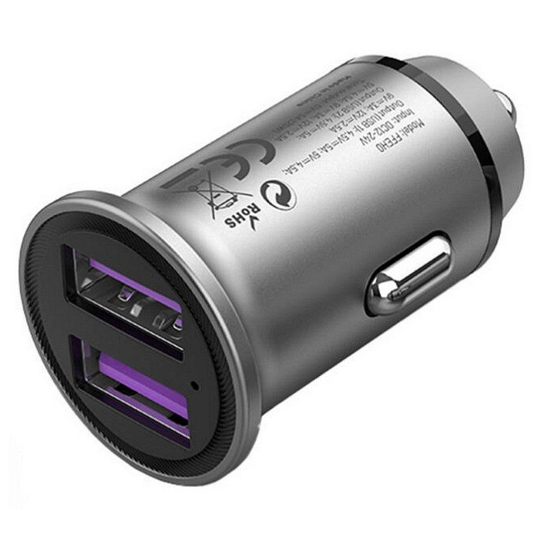 Автозарядка 2USB-A 30W QC3.0 Gray Mini Style Aluminium Alloy Type Vention