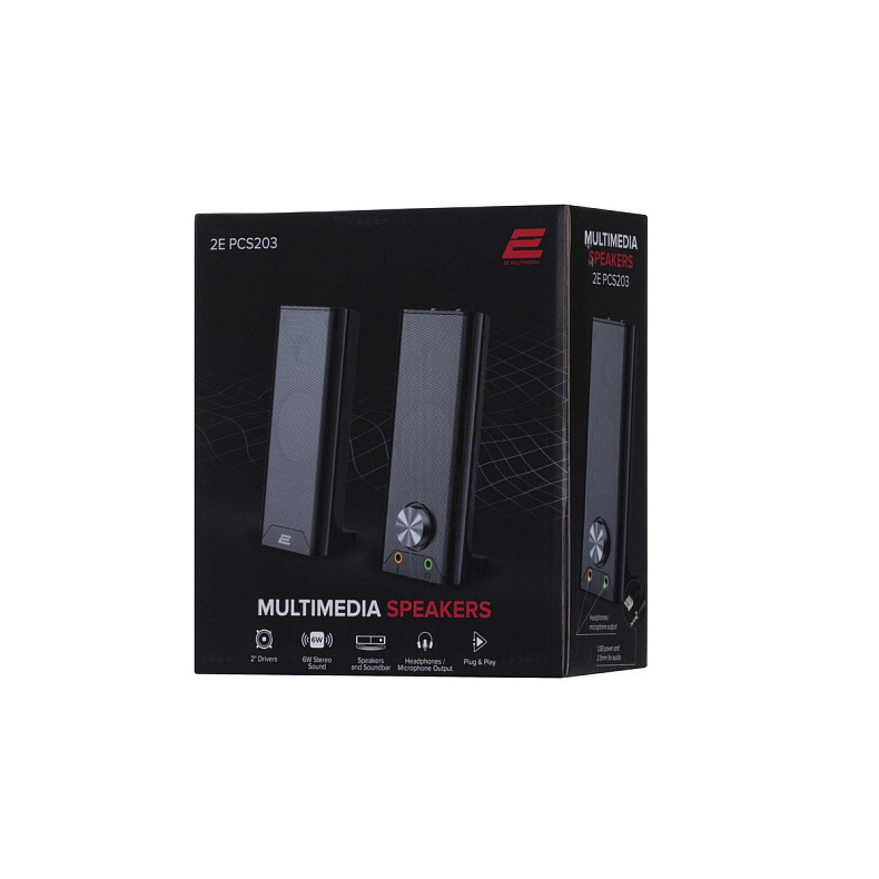 Акустическая система 2E PCS203 2.0 USB Metal Black (2E-PCS203BK)