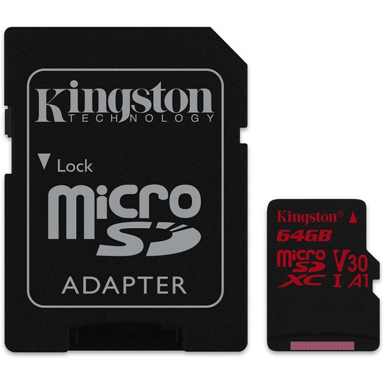 Карта памяти Kingston 64GB microSDXC C10 UHS-I U3 R100/W80MB/s + SD