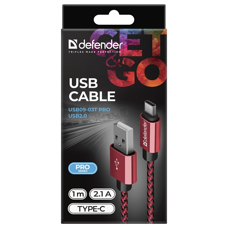 Кабель USB AM-Type-CM, 1.0 м, красный, 09-03T PRO Defender
