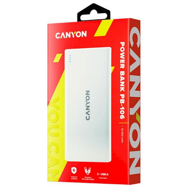 Универсальная мобильная батарея Canyon 10000mAh White (CNE-CPB1006W)