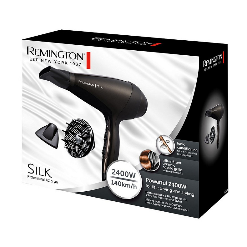 Фен Remington Silk, 2400Вт, 3 режими, дифузор, іоніз-я, хол. обдув, коричневий