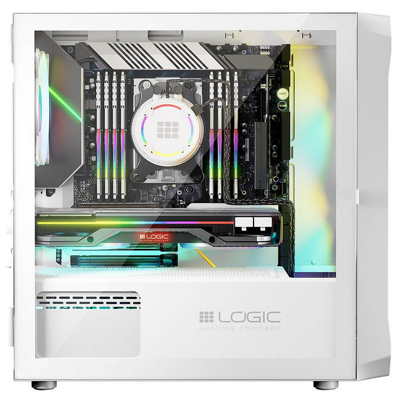 Корпус LogicConcept PORTOS MESH+GLASS ARGB fans 3x120mm WHITE без БП mATX