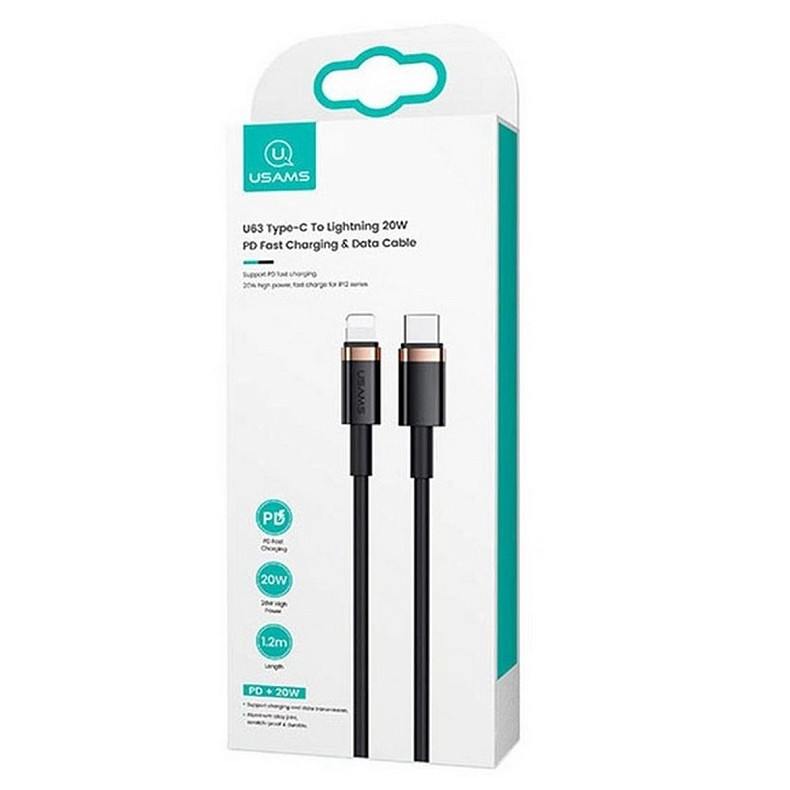 Кабель Usams US-SJ484 USB Type-C - Lightning, 1.2 м, Black (SJ484USB01)