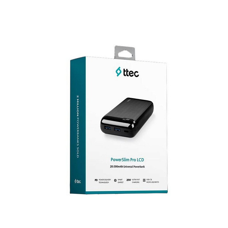 Универсальная мобильная батарея Ttec 20000mAh LCD PD Black (2BB186S)