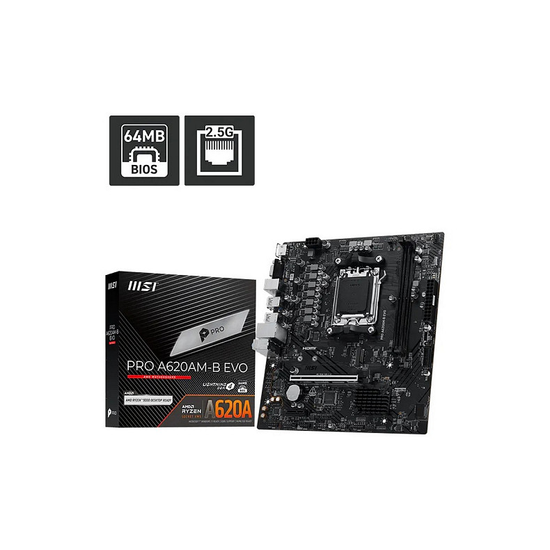 Материнская плата MSI PRO A620AM-B EVO sAM5 A620 2xDDR5 M.2 HDMI D-Sub mATX