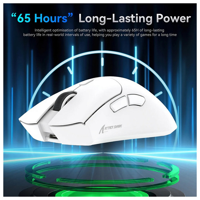 Мышка Attack Shark R1, Wireless/Bluetooth, 18000dpi, (PAW3311), 6кн., White