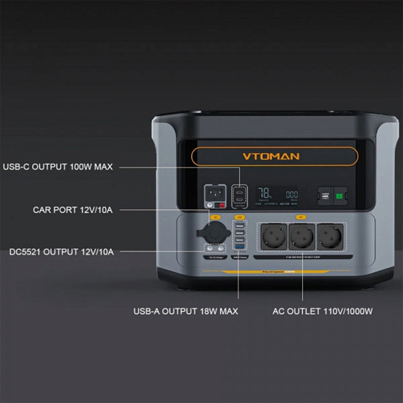 Зарядная станция Vtoman FlashSpeed ??1000 (828 Вт/ч) 1000W AC, MPPT, UPS, LiFePo4