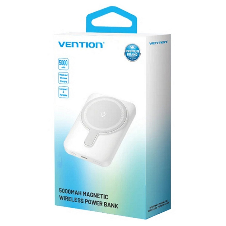 УМБ Vention Magnetic Wireless 5000mAh 20W 3A,PD 1xUSB-C,Light Indicator, White