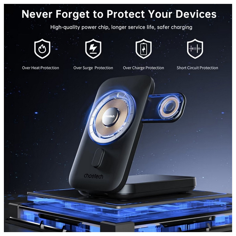 УМБ Choetech Magnetic Wireless 10000mAh 20W PD, QC USB-C, USB-Lightning Qi-2 15W, AppleWatch charg Black