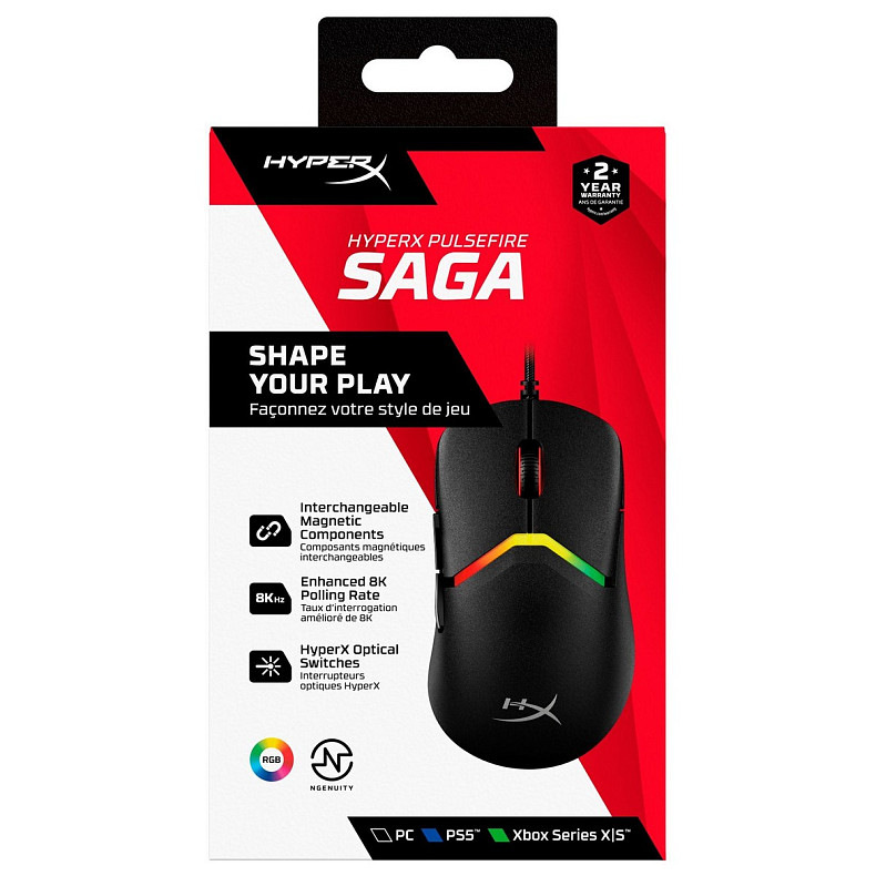 Мышь HyperX Pulsefire SAGA, RGB, USB-A, черный