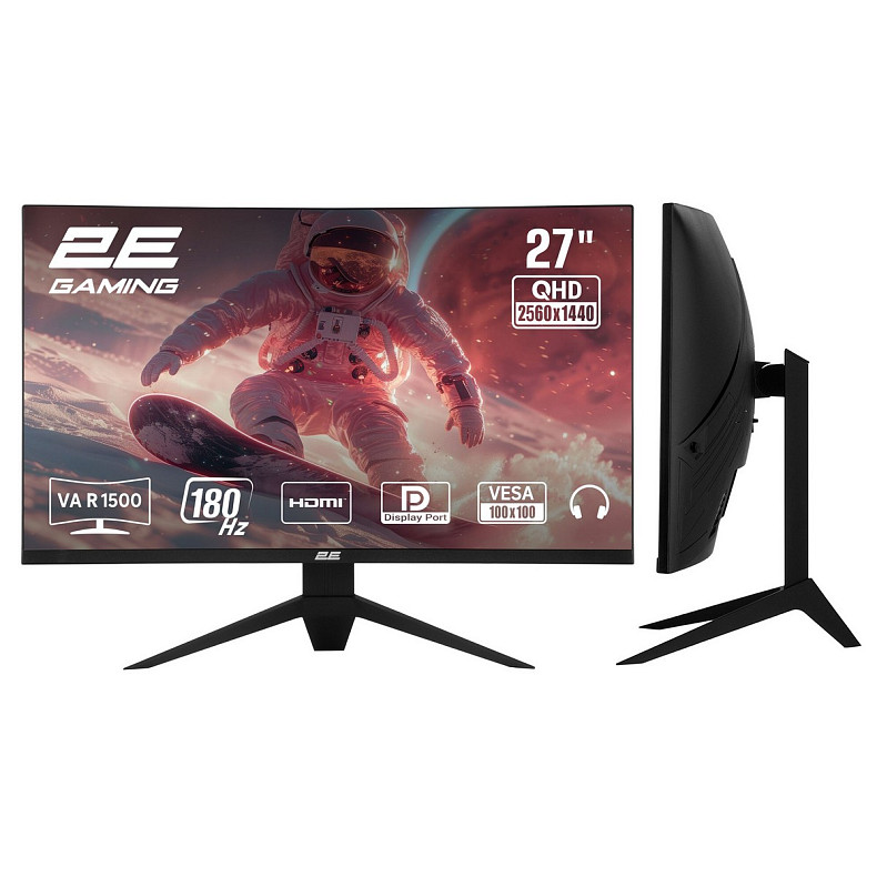 Монитор 2E GAMING 27" G2725BV HDMI, DP, VA, 2560x1440, 180Hz, 1ms, CURVED, FreeSync