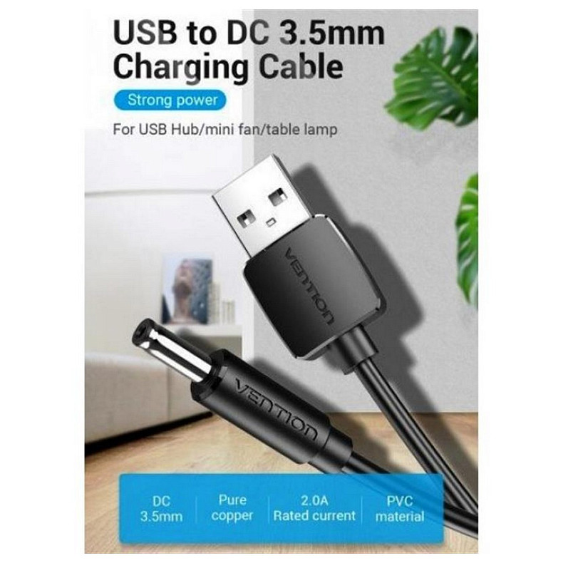 Кабель Vention USB-DC 3.5mm, 0.5m, Black (CEXBD)