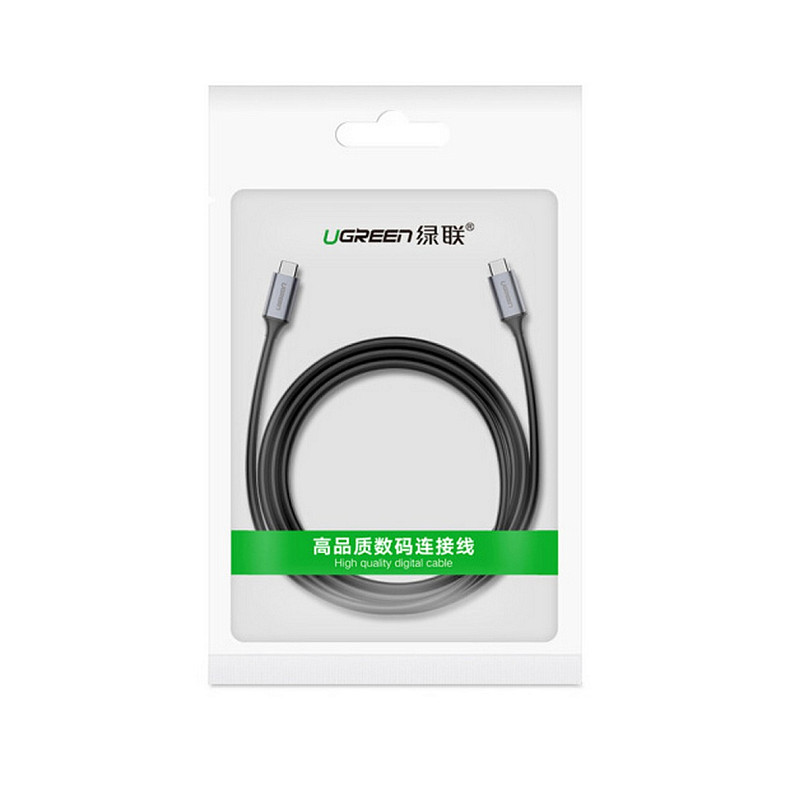 Кабель USB 3.1 Type-C M-M, 1.5 м, 3A, Nickel Plating Aluminum Shell Сірий, US161 UGREEN