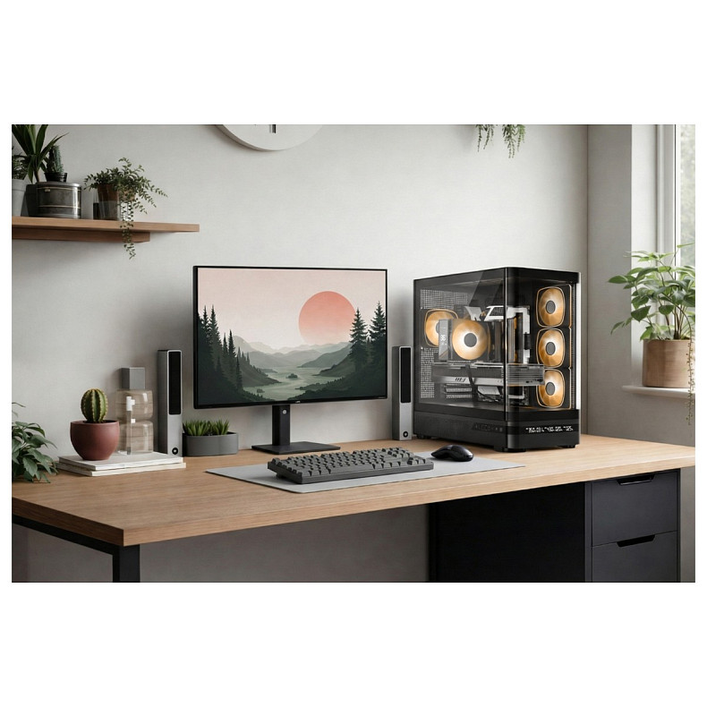 Корпус Modecom VOLCANO AQ200 ARGB MIDI FRONT LCD, 4x120mm fans BLACK без БЖ ATX