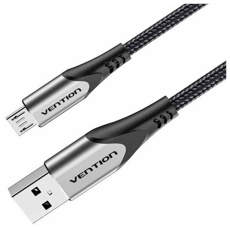 Кабель USB2.0 AM-Micro BM, 0.25 м, 3.0A, (18W) PVC Gray Aluminum  Alloy Vention