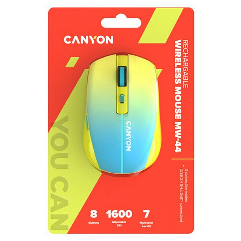 Миша бездротова Canyon MW-44 LED Rechargeable Wireless/Bluetooth Yellow Blue (CNS-CMSW44UA)