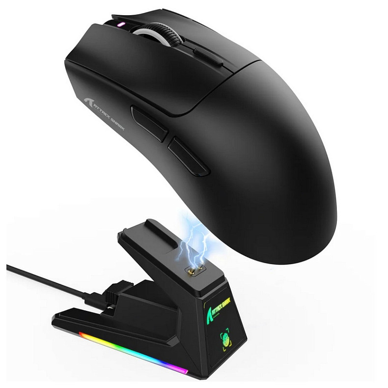 Мишка Attack Shark X1, Wireless/Bluetooth, 40000dpi. (PAW3395PRO), 6кн., Black