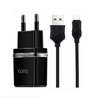 Зарядное устройство Hoco C12 Smart (2USB, 2.4А) Black (6957531064114) + кабель MicroUSB