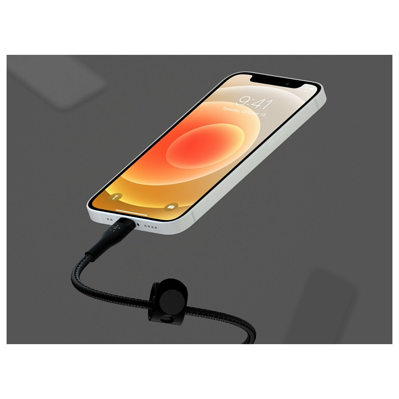 Кабель Belkin USB-A - Lightning плетений, силіконовий, з ремінцем на магніті, 1м, Black