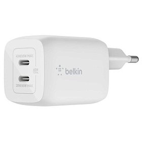 Зарядное устройство сетевое Belkin 65Вт 2хUSB-С GAN PD PPS, белый