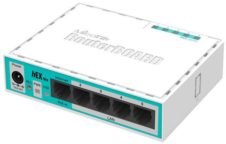 Маршрутизатор MikroTik RouterBOARD RB750UPr2 hEX PoE lite (650MHz/64Mb, 1xUSB, 5х100Мбит, PoE in)